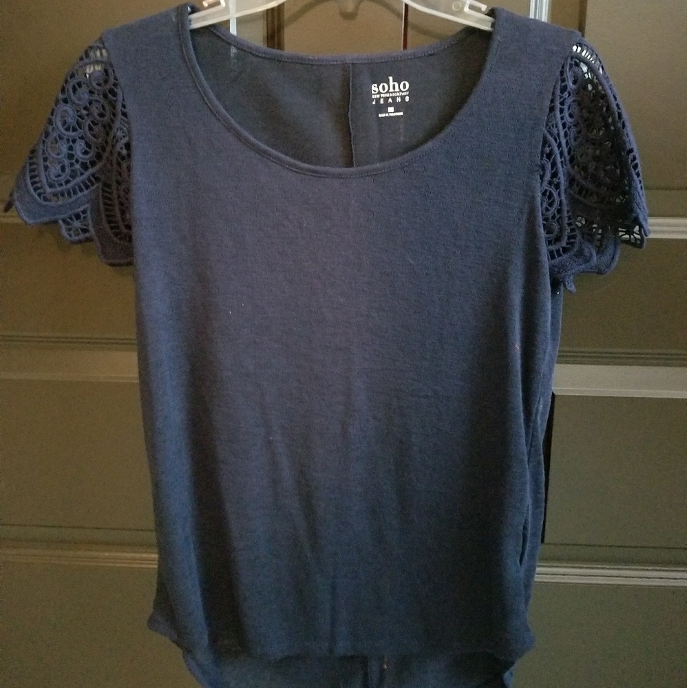 Navy Blue Sheer Shirt Top Size S